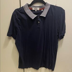 Ben Sherman Dark Blue Polo with Patterned Collar. Used size Large
